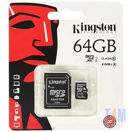 Cartão de Memória Kingston 64GB UHS-1 Classe 10 com Adaptador