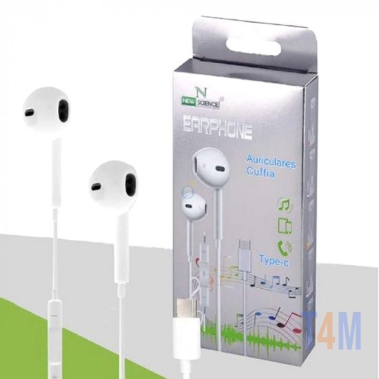 NEW SCIENCE TYPE C AURICULAR HEADFONE WITH MIC VOLUME BUTTENS REF:8027	