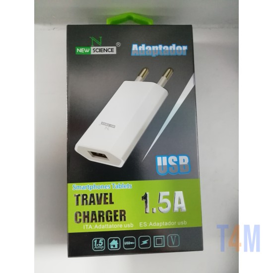 ADAPTADOR NEW SCIENCE USB 1.5A (REF:7340) BRANCO