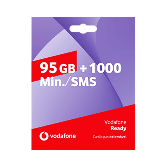 Cartão SIM Vodafone Ready de 95GB+1000 minutos de chamadas/SMS por Um Mês Cartão SIM Vodafone Ready de 95GB+1000 minutos de chamadas/SMS por Um Mês