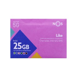 Cartão SIM Pré-pago NOS Like 25GB para Apps de Internet, Chamadas e SMS durante 1 Mês Cartão SIM Pré-pago NOS Like 25GB para Apps de Internet, Chamadas e SMS durante 1 Mês