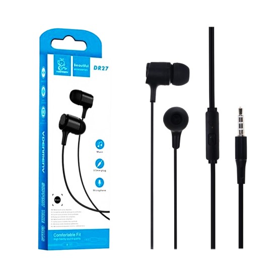 Auscultadores Denmen DR27 com Microfone 3.5mm 1,2m Preto Auscultadores Denmen DR27 com Microfone 3.5mm 1,2m Preto