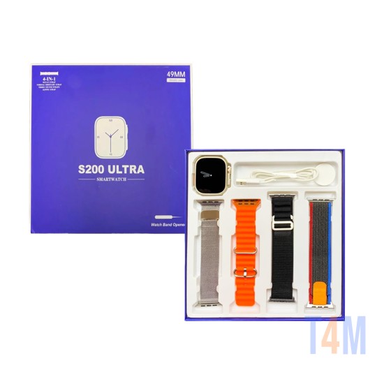 Smartwatch S200 Ultra con 4 Correas 49mm (Versión de llamada) NFC Naranja