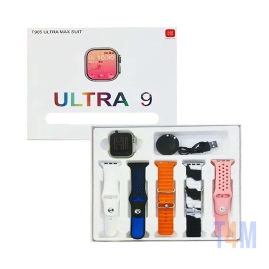 Smartwatch T905 Ultra Max Suit Ultra 9 con 5 correas 1,73'' (Versión de llamada) Blanco