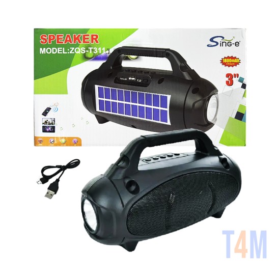 Altavoz Inalámbrico Portátil con carga solar Sing-e ZQST311 con linterna Negro