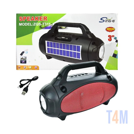 Altavoz Inalámbrico Portátil con carga solar Sing-e ZQST311 con linterna Rojo