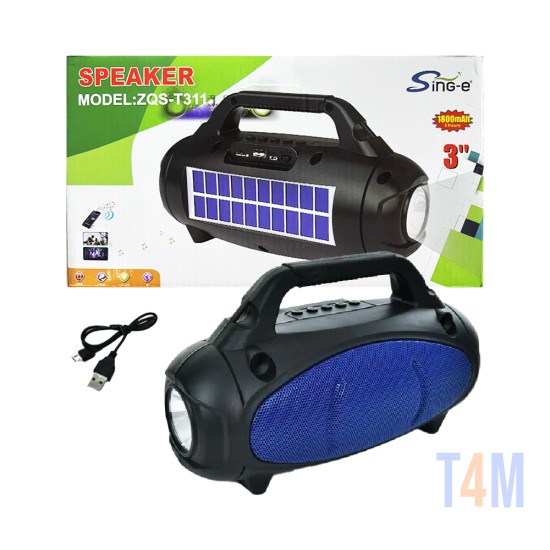 Altavoz Inalámbrico Portátil con carga solar Sing-e ZQST311 con linterna Azul