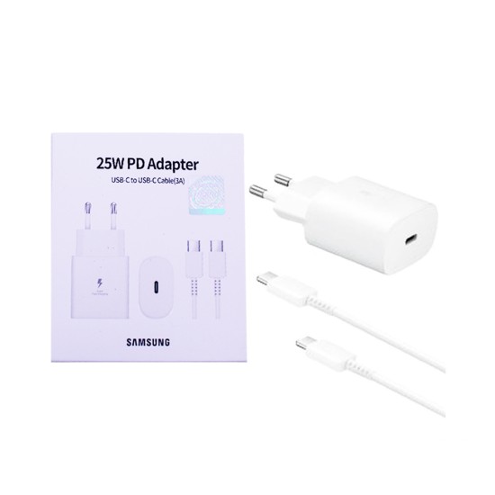 Samsung Charger EP-TA800NWEGGB Type-C Port PD 25W with Type-C to Type-C Cable 3A 1m White