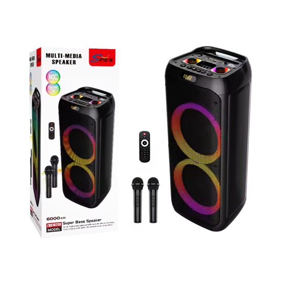 Coluna Sem Fio Portátil Sing-e ZQS10209 com Microfone Duplo Preto