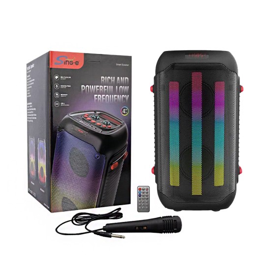 Coluna Sem Fio Portátil Sing-e ZQS4408 com Microfone Preto Coluna Sem Fio Portátil Sing-e ZQS4408 com Microfone Preto