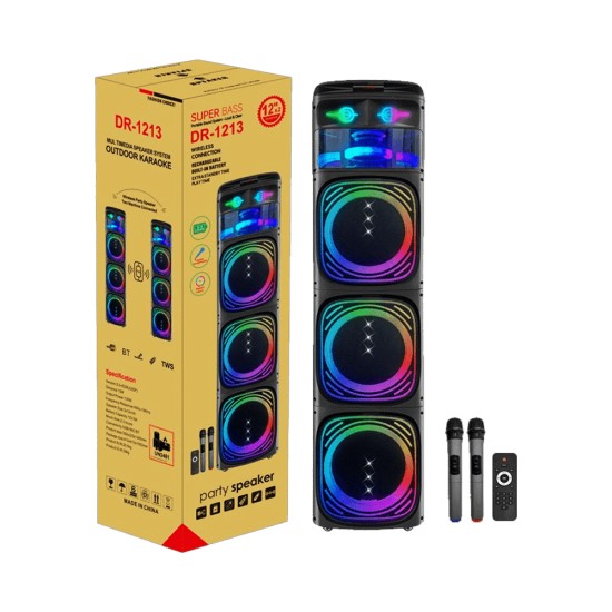 Coluna Sem Fio Portátil DR-1213 com Microfone Duplo Preto