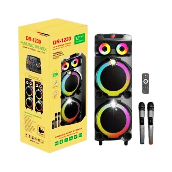 Coluna Sem Fio Portátil DR-1230 com Microfone Duplo Preto
