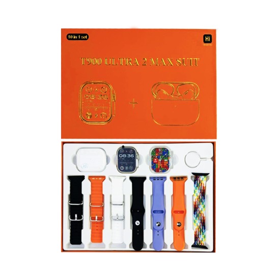 Smartwatch T900 Ultra 2 Max Suit With 7 Straps and Airpods Pro 2.0" 49mm (Call Version) Silver