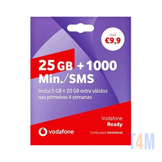 Tarjeta SIM Vodafone Ready 25GB+1000 minutos de llamadas por Un Mes