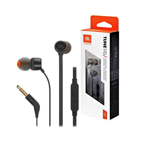 Auscultadores JBL Tune 110 com Microfone 3.5mm 1,2m Preto Auscultadores JBL Tune 110 com Microfone 3.5mm 1,2m Preto