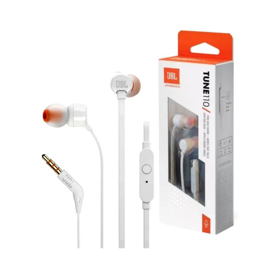 Auscultadores JBL Tune 110 com Microfone 3.5mm 1,2m Branco Auscultadores JBL Tune 110 com Microfone 3.5mm 1,2m Branco