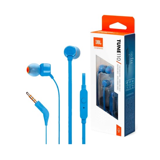 Auscultadores JBL Tune 110 com Microfone 3.5mm 1,2m Azul Auscultadores JBL Tune 110 com Microfone 3.5mm 1,2m Azul