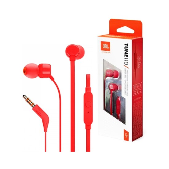 Auscultadores JBL Tune 110 com Microfone 3.5mm 1,2m Vermelho Auscultadores JBL Tune 110 com Microfone 3.5mm 1,2m Vermelho
