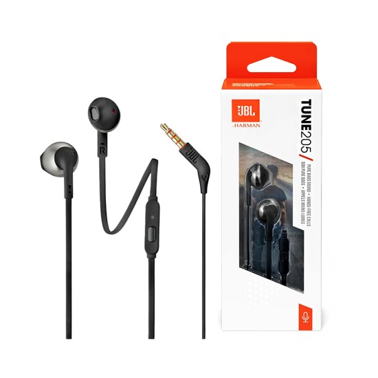 Auscultadores JBL Tune 205 com Microfone 3.5mm 1,2m Preto Auscultadores JBL Tune 205 com Microfone 3.5mm 1,2m Preto