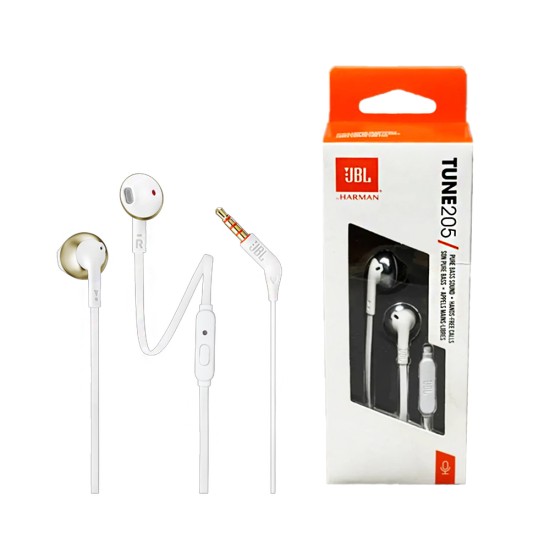 Auscultadores JBL Tune 205 com Microfone 3.5mm 1,2m Branco Auscultadores JBL Tune 205 com Microfone 3.5mm 1,2m Branco