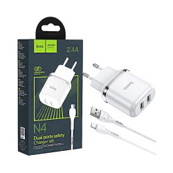 Hoco Charger N4 Aspiring 2 Ports USB-A 2.4A with Micro Cable 1M White Hoco Charger N4 Aspiring 2 Ports USB-A 2.4A with Micro Cable 1M White