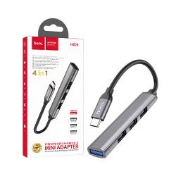 Adaptador Hoco HB26 Tipo-C a 4USB Gris Metálico Adaptador Hoco HB26 Tipo-C a 4USB Gris Metálico