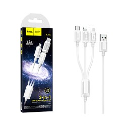 Hoco 3 in 1 Charging Cable X74 (Lightning+Type-C+Micro) 2A 1M White Hoco 3 in 1 Charging Cable X74 (Lightning+Type-C+Micro) 2A 1M White