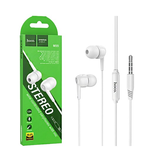 Auscultadores com Cabo Hoco M99 Celestial com Microfone 3.5mm 1,2m Branco Auscultadores com Cabo Hoco M99 Celestial com Microfone 3.5mm 1,2m Branco