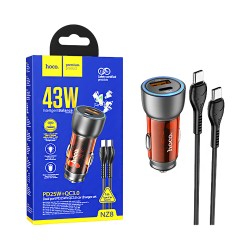 Hoco Car Charger NZ8 Sprinter 2 Port USB+Type-C 43W with Type-C to Type-C Cable 1m Orange Hoco Car Charger NZ8 Sprinter 2 Port USB+Type-C 43W with Type-C to Type-C Cable 1m Orange