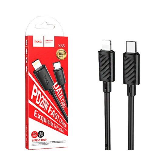 Cable Hoco X88 Gratificado PD20W Tipo-C a Lightning 2.4A 1m Negro Cable Hoco X88 Gratificado PD20W Tipo-C a Lightning 2.4A 1m Negro