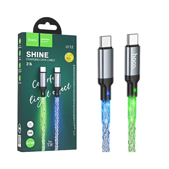 Hoco Cable U112 Shine Type-C to Type-C 60W 3A 1M Gray Hoco Cable U112 Shine Type-C to Type-C 60W 3A 1M Gray