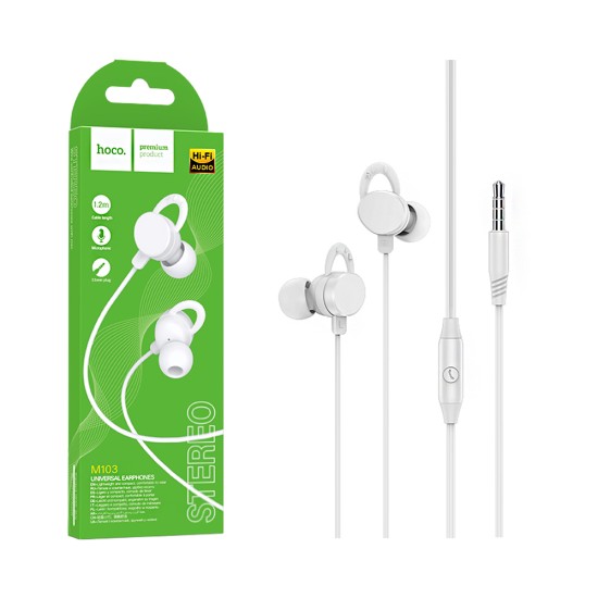 Hoco Universal Wired Earphones M103 Rhyme with Microphone 3.5mm 1.2m White Hoco Universal Wired Earphones M103 Rhyme with Microphone 3.5mm 1.2m White