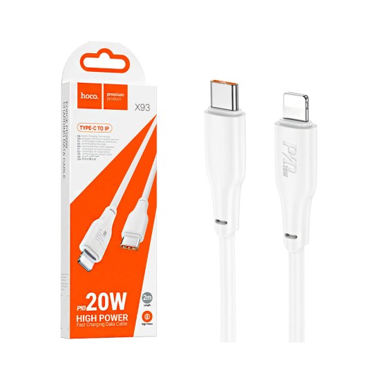 Cabo Hoco X93 Force Tipo-C a Lightning PD 20W 2M Branco Cabo Hoco X93 Force Tipo-C a Lightning PD 20W 2M Branco