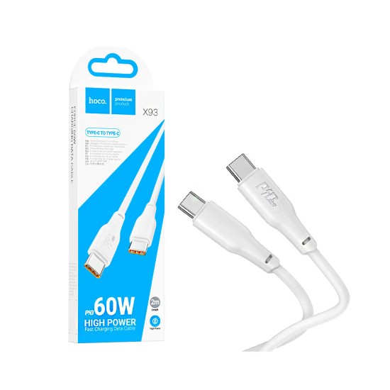 Cabo Hoco X93 Force Tipo-C a Tipo-C PD 60W 3A 1M Branco Cabo Hoco X93 Force Tipo-C a Tipo-C PD 60W 3A 1M Branco