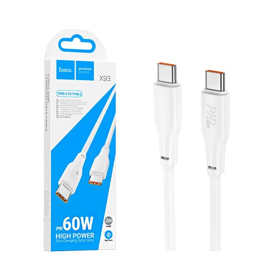 Cabo Hoco X93 Force Tipo-C a Tipo-C PD 60W 3A 2M Branco Cabo Hoco X93 Force Tipo-C a Tipo-C PD 60W 3A 2M Branco
