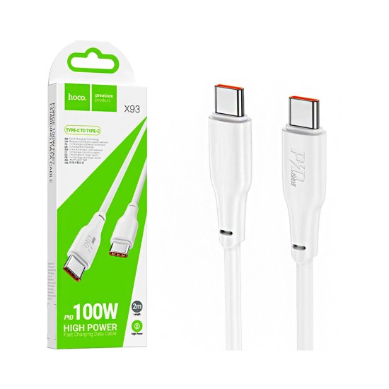 Cabo Hoco X93 Force Tipo-C a Tipo-C PD 100W 3A 1M Branco Cabo Hoco X93 Force Tipo-C a Tipo-C PD 100W 3A 1M Branco