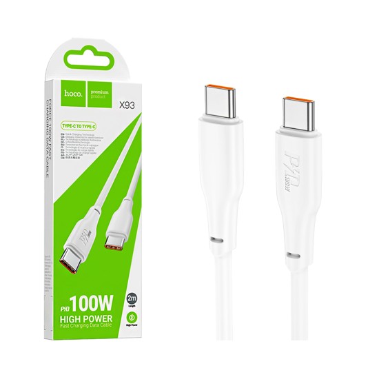 Cabo Hoco X93 Force Tipo-C a Tipo-C 100W 2M Branco Cabo Hoco X93 Force Tipo-C a Tipo-C 100W 2M Branco