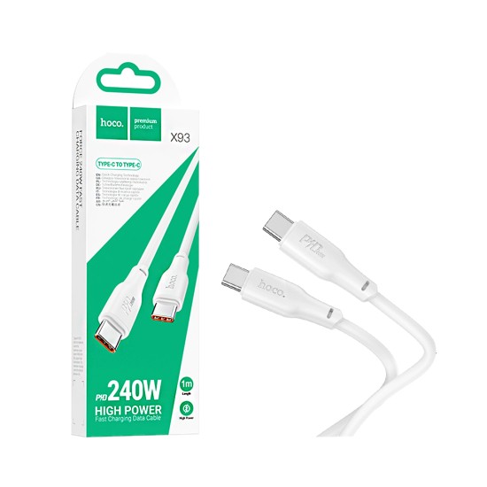 Cabo Hoco X93 Force Tipo-C a Tipo-C PD 60W 3A 1M Branco Cabo Hoco X93 Force Tipo-C a Tipo-C PD 60W 3A 1M Branco