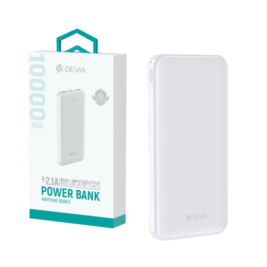 Devia Power Bank Kintone V2 with 3 Ports Output 2USB+Type-C 10000mAh White