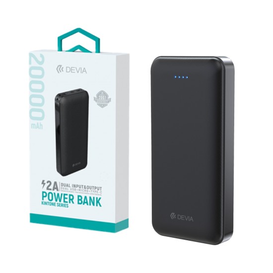 Devia Power Bank Kintone V2 with 3 Ports Output 2USB+Type-C 20000mAh Black