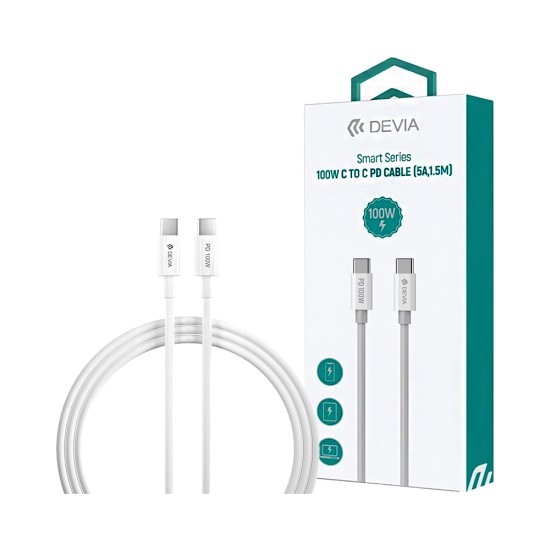 Cabo Devia EC317 Smart Series Tipo-C para Tipo-C 100W 5A 1,5m Branco