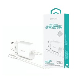 Carregador Devia RLC-383 Smart Series Tipo-C PD 25W com Cabo  Tipo-C para Tipo-C 1m Branco Carregador Devia RLC-383 Smart Series Tipo-C PD 25W com Cabo  Tipo-C para Tipo-C 1m Branco