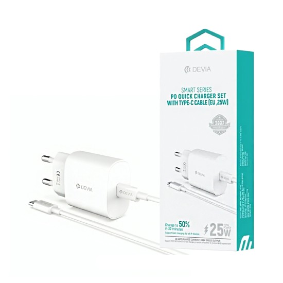 Devia Charger RLC-383 Smart Series Type-C PD 25W with Type-C to Type-C Cable 1m White Devia Charger RLC-383 Smart Series Type-C PD 25W with Type-C to Type-C Cable 1m White