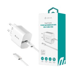 Carregador Devia RCE-30005CL Smart Series Tipo-C PD 30W GAN com Cabo  Tipo-C para Tipo-C 1m Branco Carregador Devia RCE-30005CL Smart Series Tipo-C PD 30W GAN com Cabo  Tipo-C para Tipo-C 1m Branco