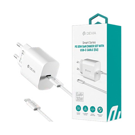 Devia Charger RCE-30005CL Smart Series Type-C PD 30W GAN with Type-C to Type-C Cable 1m White Devia Charger RCE-30005CL Smart Series Type-C PD 30W GAN with Type-C to Type-C Cable 1m White