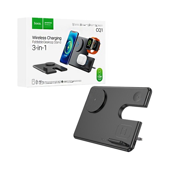 Carregador Magnético sem fios Hoco CQ1 Geek para smartphone/iwatch/Airpods 15W Preto Carregador Magnético sem fios Hoco CQ1 Geek para smartphone/iwatch/Airpods 15W Preto