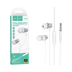 Auscultadores Universal Hoco M110 Encourage com Cabo e Microfone 3,5mm 1,2m Prata Auscultadores Universal Hoco M110 Encourage com Cabo e Microfone 3,5mm 1,2m Prata