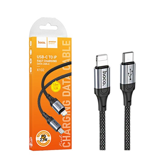Cabo Hoco X102 Fresh Tipo-C a Lightning 27W 1M Preto Cabo Hoco X102 Fresh Tipo-C a Lightning 27W 1M Preto