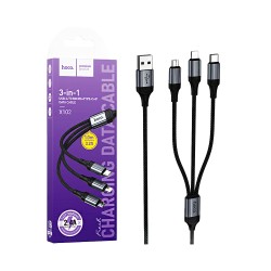 Hoco 3 in 1 Charging Cable X102 Fresh USB-A to (Lightning+Type-C+Micro) 2.4A 1m Black Hoco 3 in 1 Charging Cable X102 Fresh USB-A to (Lightning+Type-C+Micro) 2.4A 1m Black