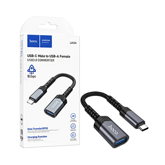 Hoco Adaptor UA24 Type-C Male To USB female Metal Gray Hoco Adaptor UA24 Type-C Male To USB female Metal Gray
